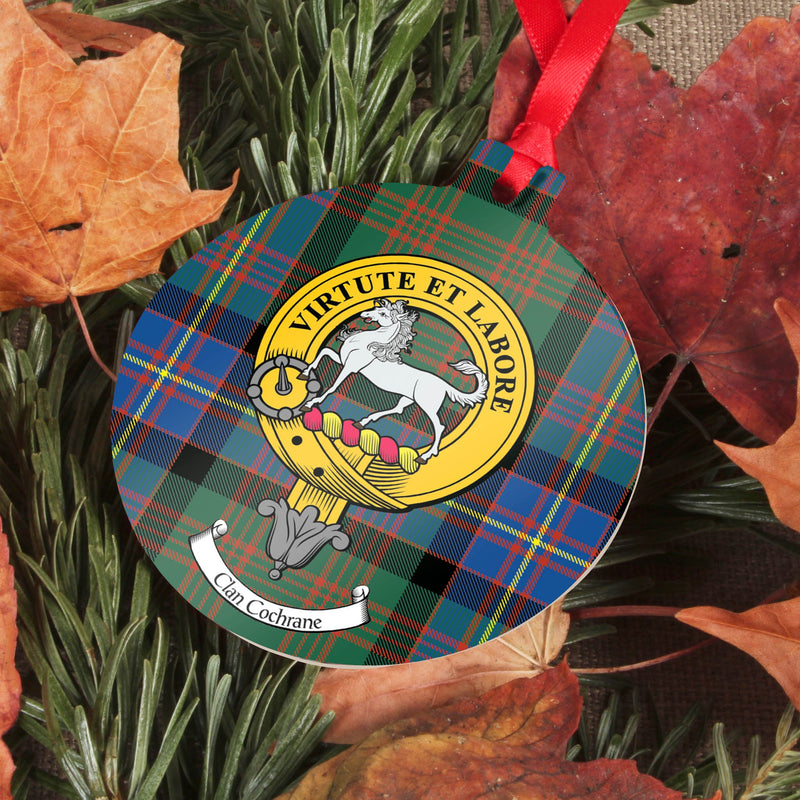 Cochrane Clan Crest and Tartan Metal Christmas Ornament - 6 Styles Available