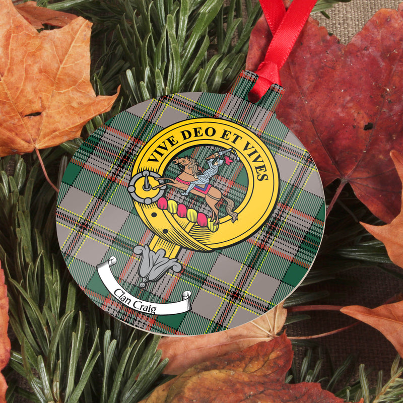 Craig Clan Crest and Tartan Metal Christmas Ornament - 6 Styles Available