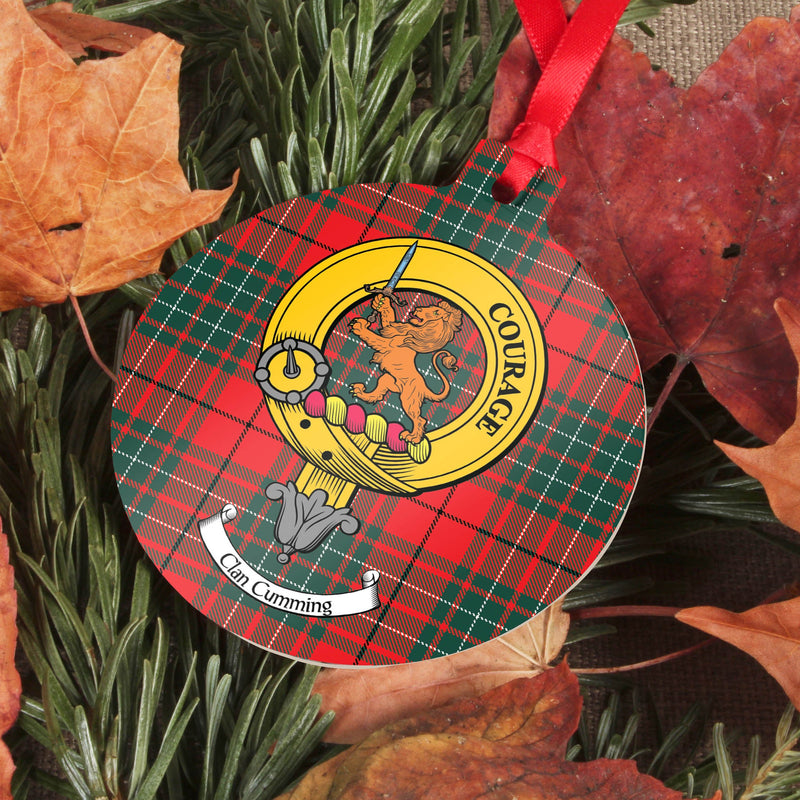 Cumming Clan Crest and Tartan Metal Christmas Ornament - 6 Styles Available