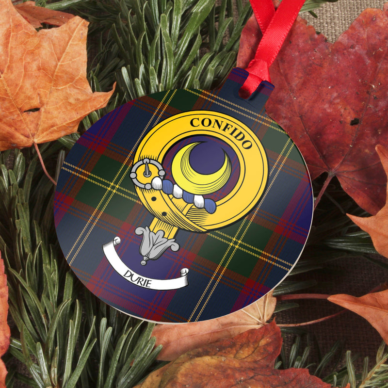 Durie Clan Crest and Tartan Metal Christmas Ornament - 6 Styles Available