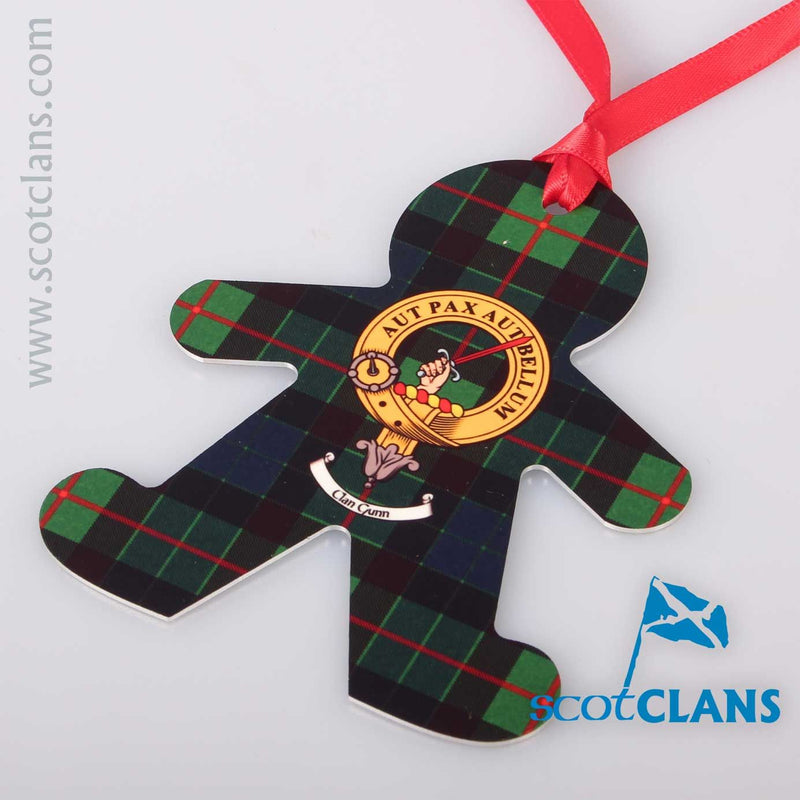 Gunn Clan Crest and Tartan Metal Christmas Ornament - 6 Styles Available