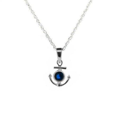 Outlander Inspired Anchor Silver Pendant with Sapphire Coloured Stone