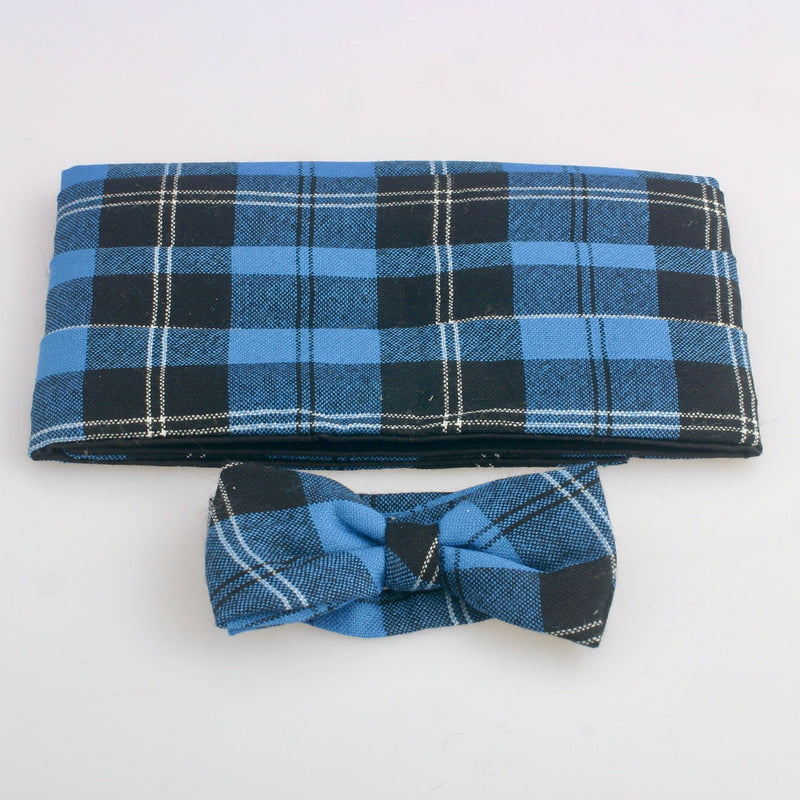 Cummerbund and Wing Collar Bow Tie set in Ramsay Blue Ancient Tartan