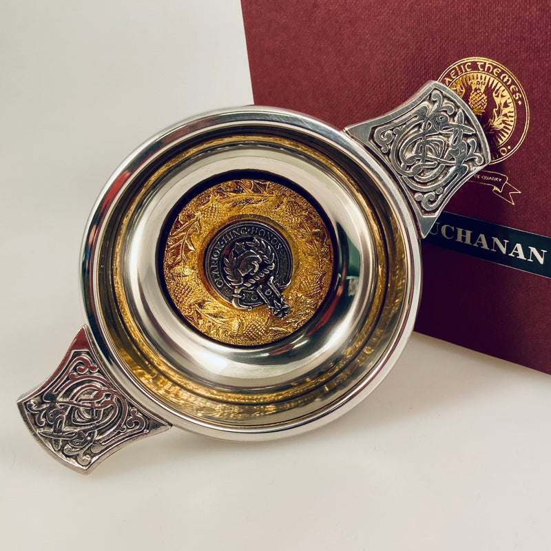 Buchanan Clan Crest Quaich with Gold Trim