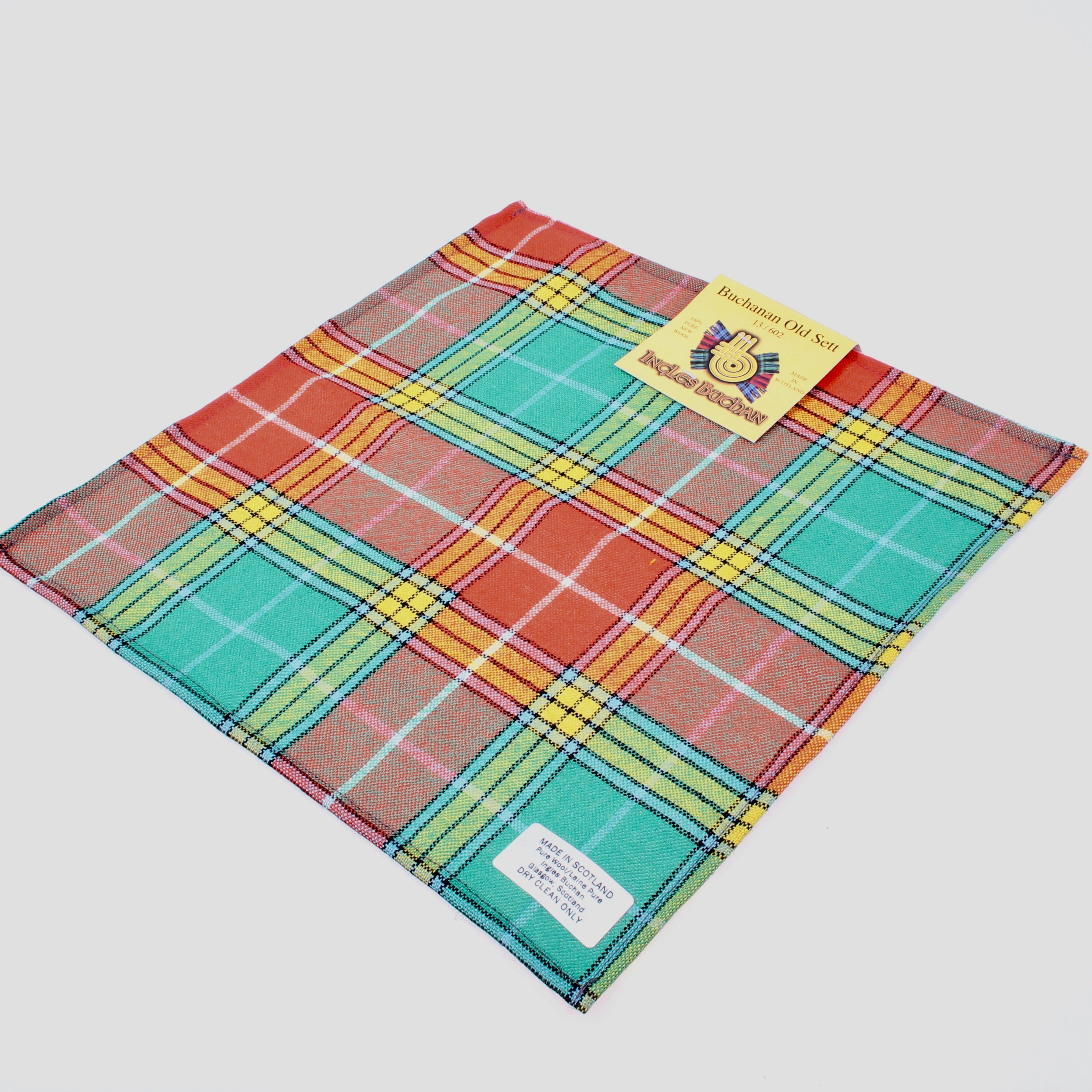 Wool Tartan Pocket Square in Buchanan Old Sett Ancient Tartan.