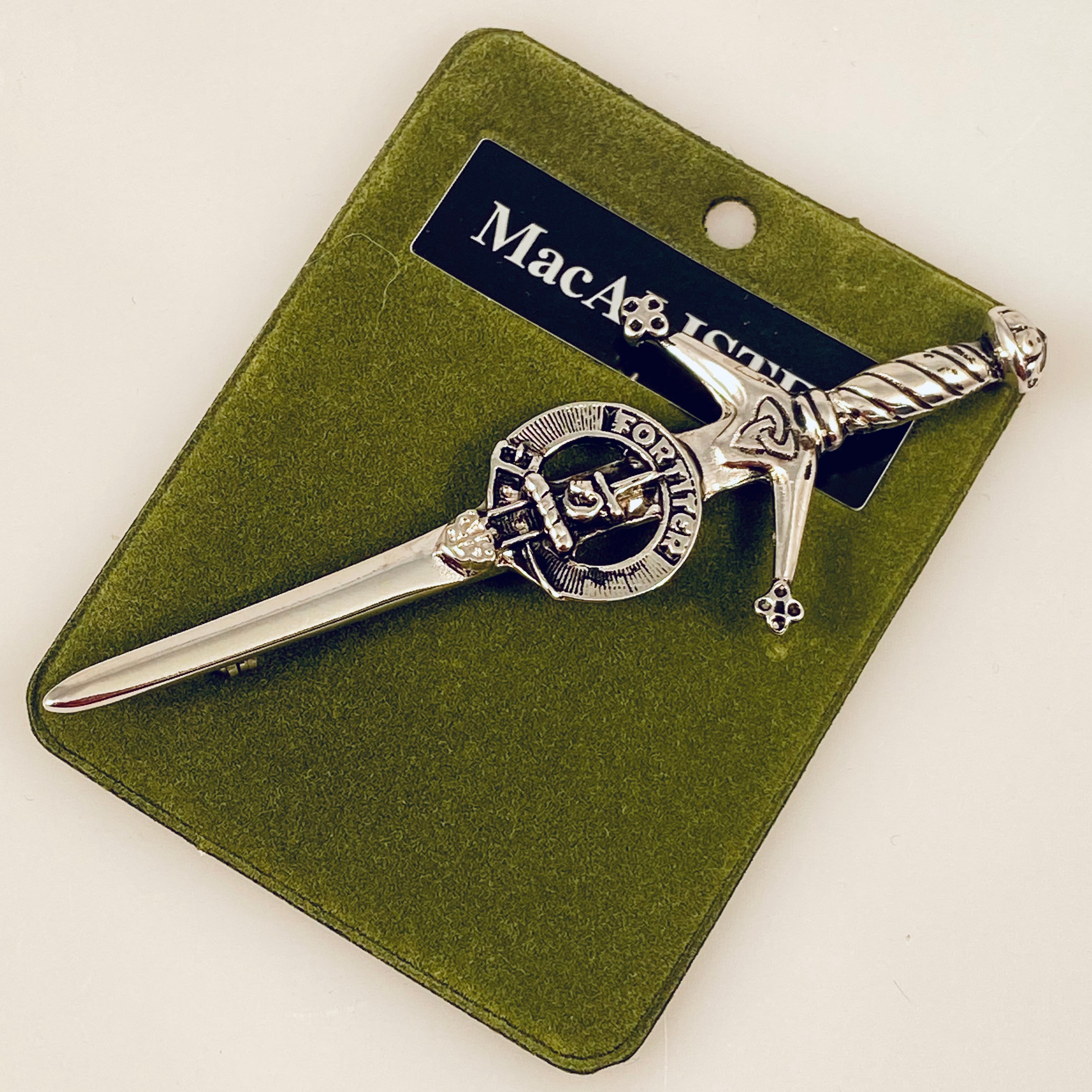 Clan Crest Pewter Kilt Pin with MacAlister Crest