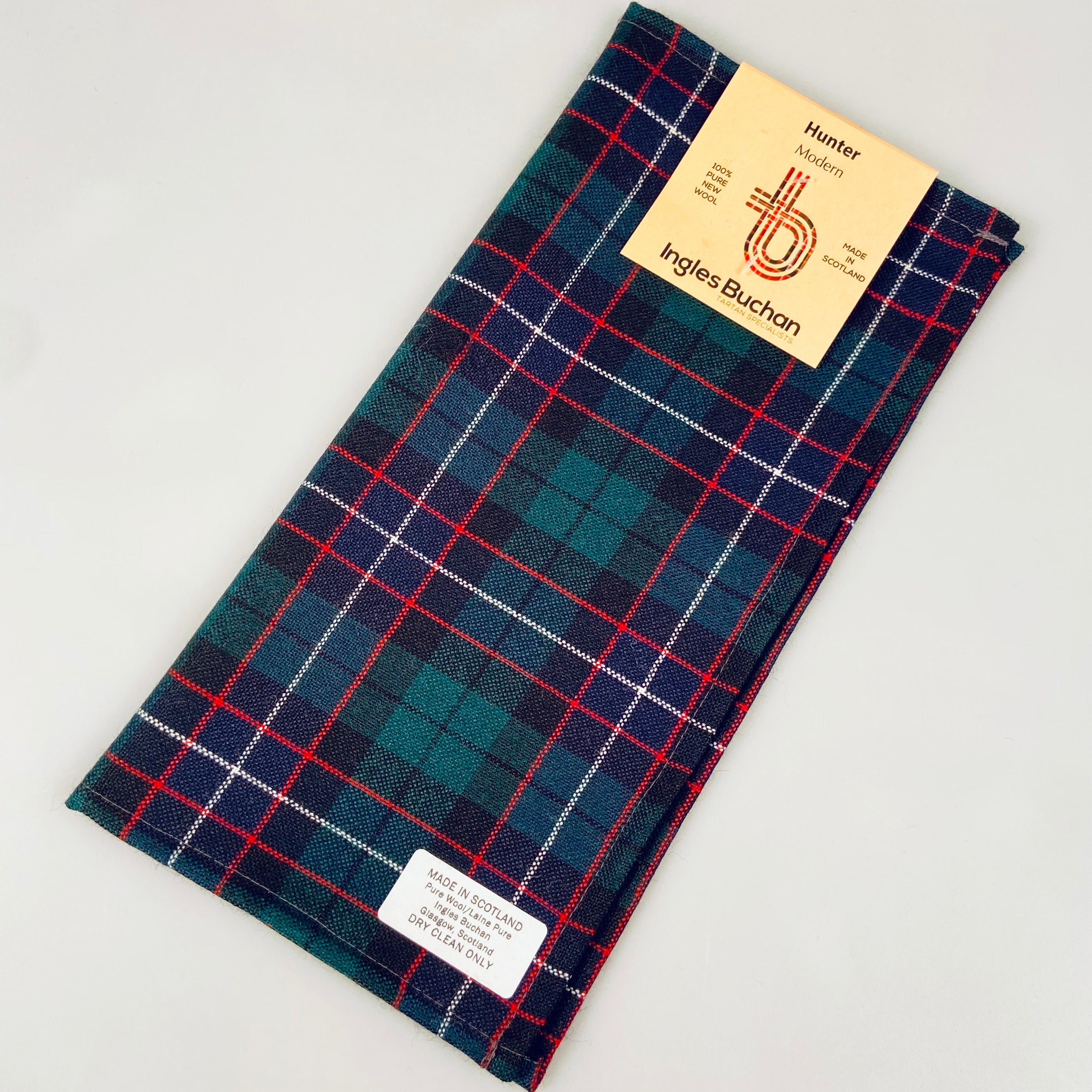 Wool Tartan Pocket Square in Hunter Modern Tartan