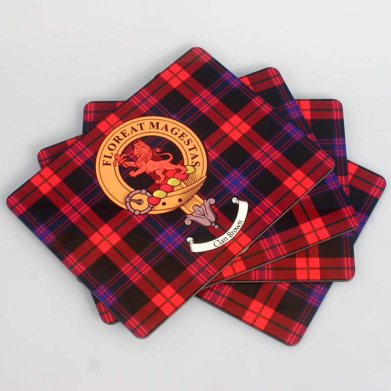 Brown Clan Crest and Tartan Place Mats - Set of Four