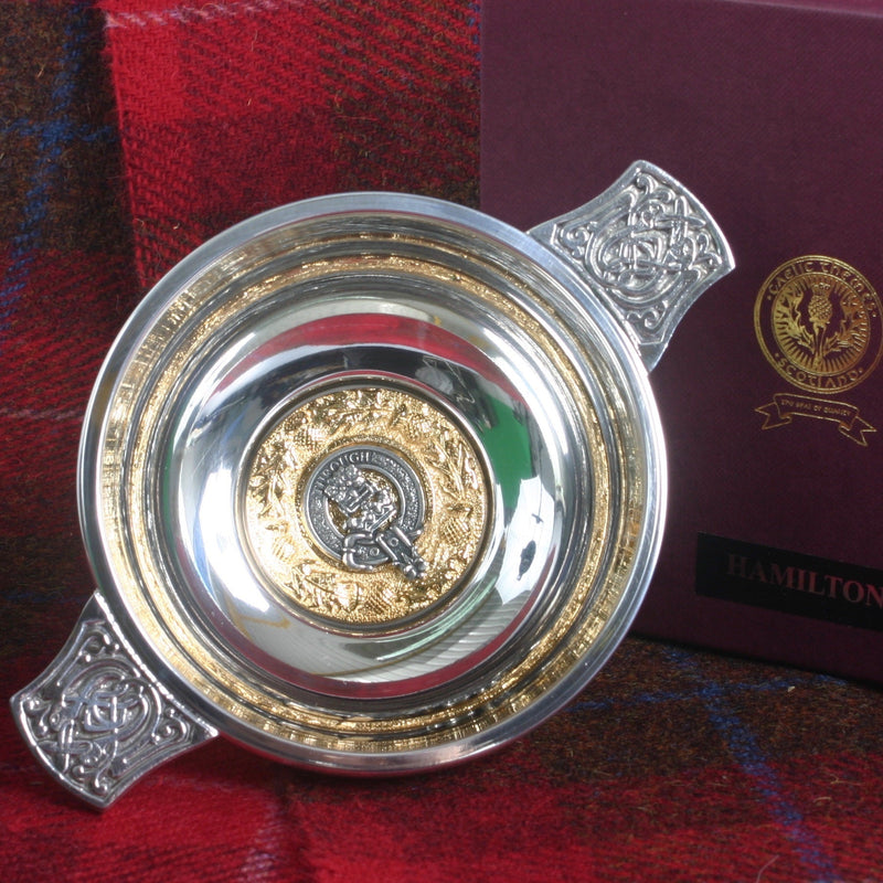 Hamilton Clan Crest Quaich with Gold Trim