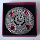 Clan Crest Pewter Large Plaid Brooch with Stones