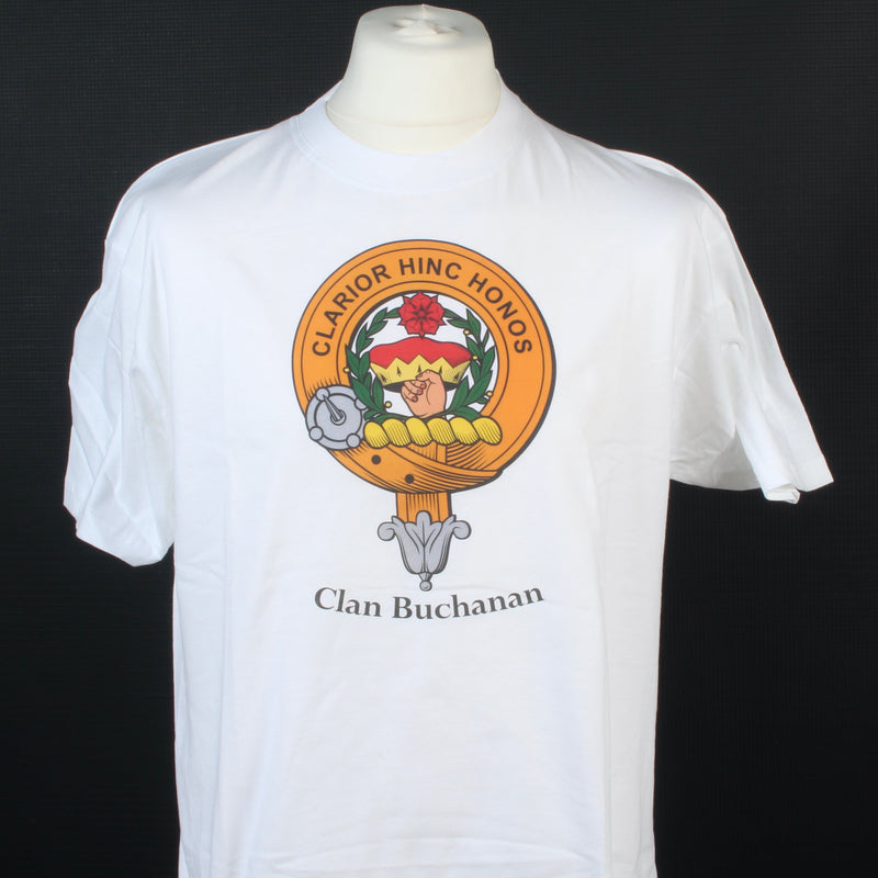 Buchanan Clan Crest White T Shirt  - Size Large to Clear