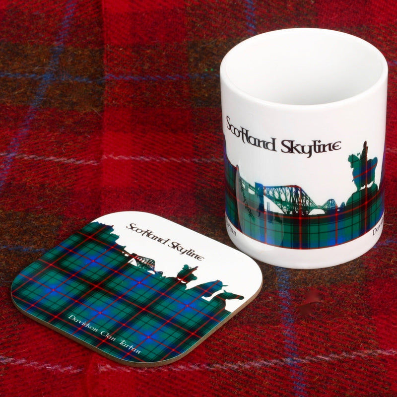 Scotland Skyline in Tartan Mug & Coaster Set