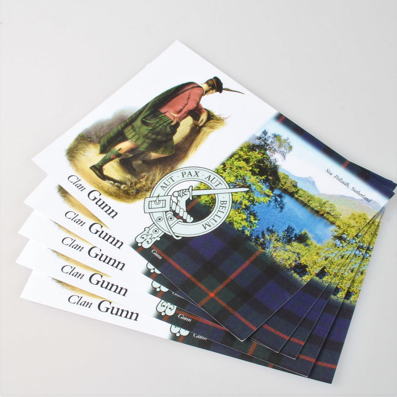 Gunn Clan Crest and Tartan Postcard 5 pack (to clear)