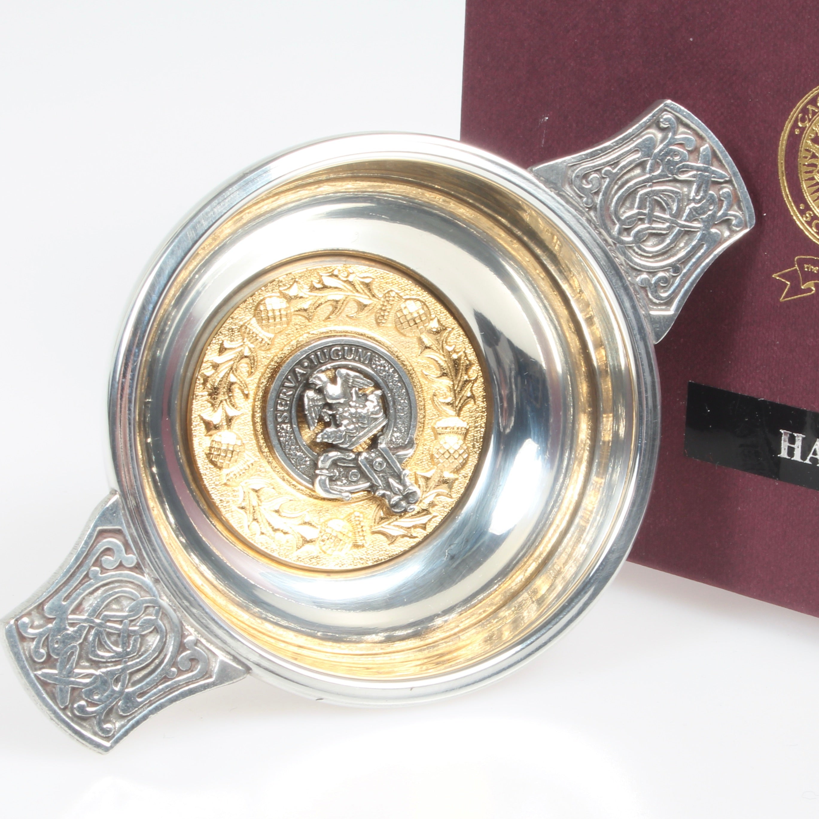 Hay Clan Crest Quaich with Gold Trim