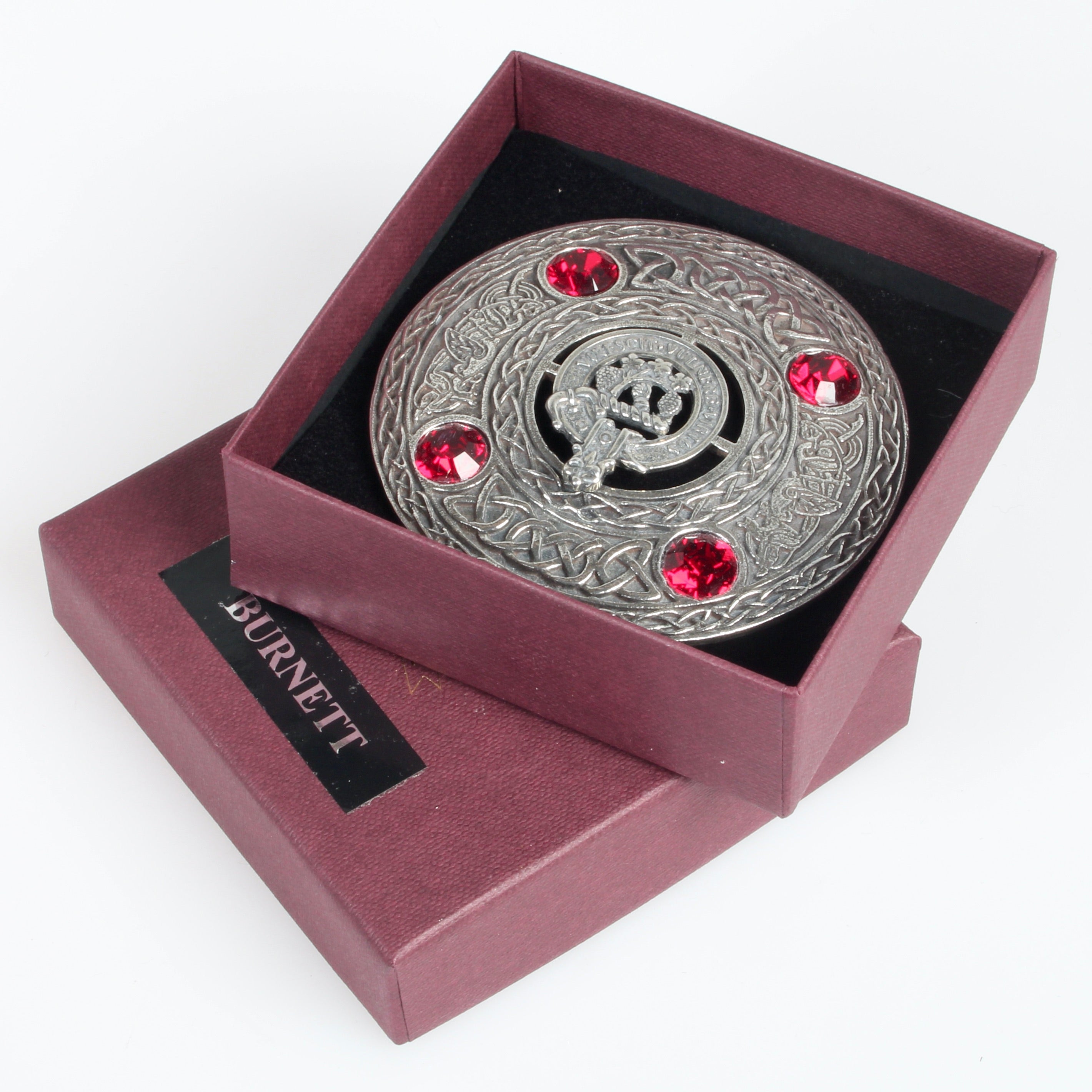 Burnett Clan Crest Pewter Plaid Brooch