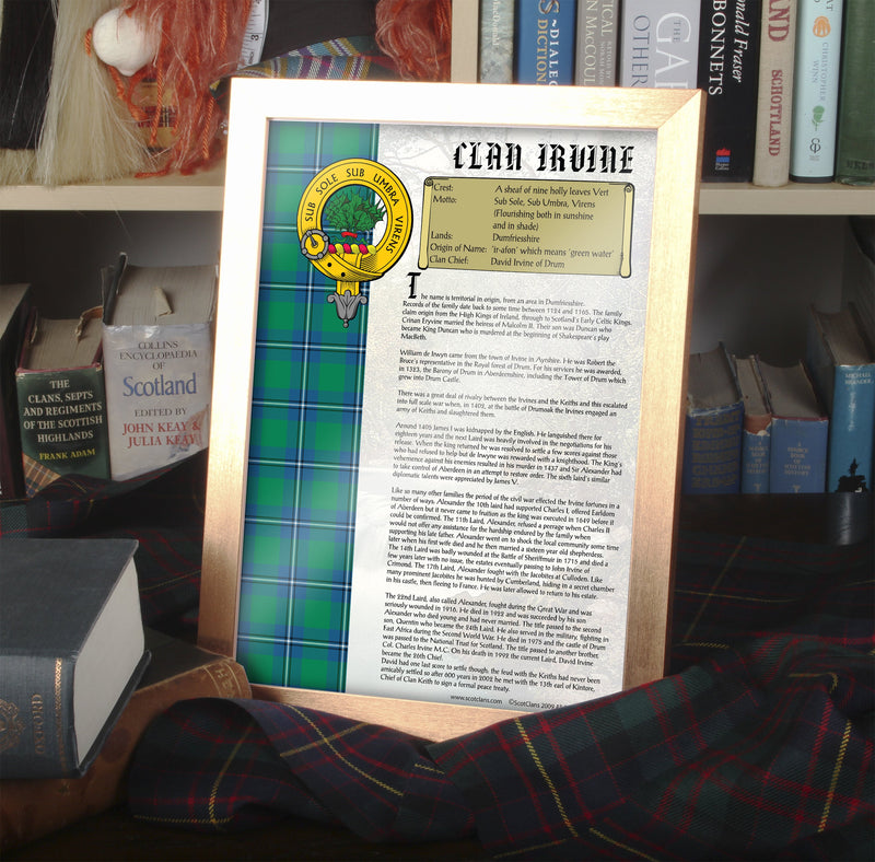 Irvine Clan History Print - Choose Framed or Unframed