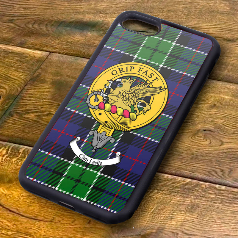 Leslie Tartan and Clan Crest iPhone Rubber Case