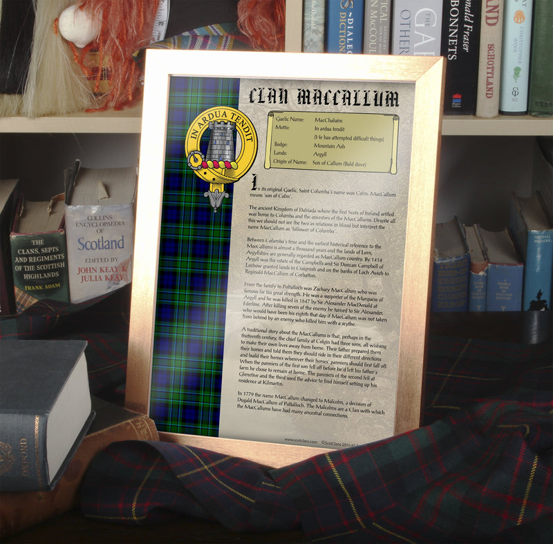 MacCallum Clan History Print - Choose Framed or Unframed.