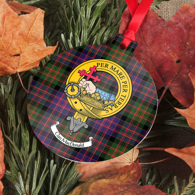 MacDonald Clan Crest and Tartan Metal Christmas Ornament - 6 Styles Available