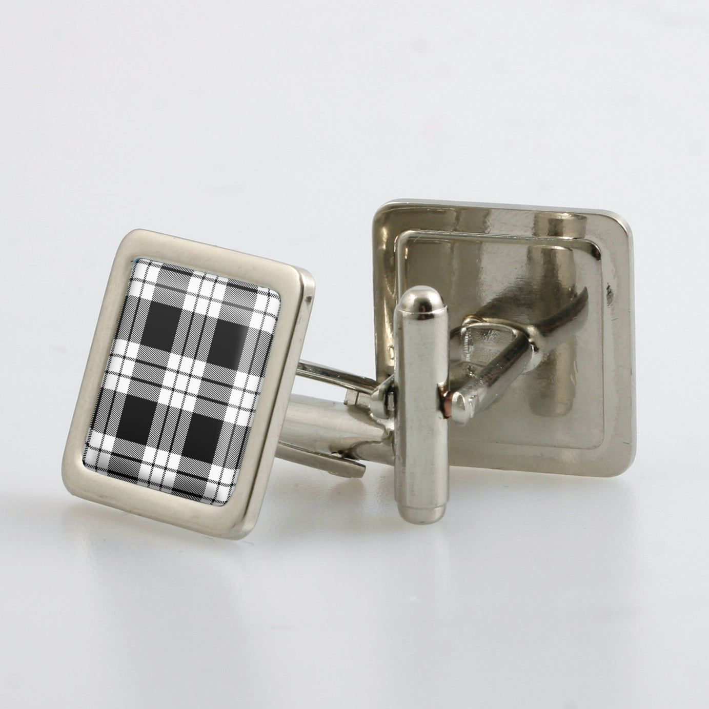 MacFarlane Black & White Tartan Cufflinks - Choose Your Shape