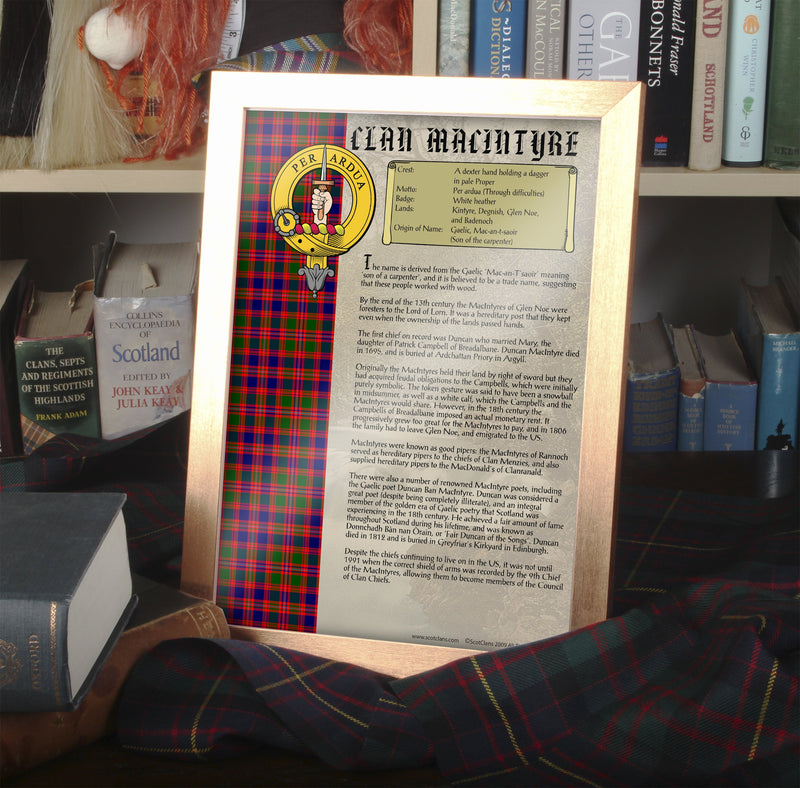 MacIntyre Clan History Print - Choose Framed or Unframed.