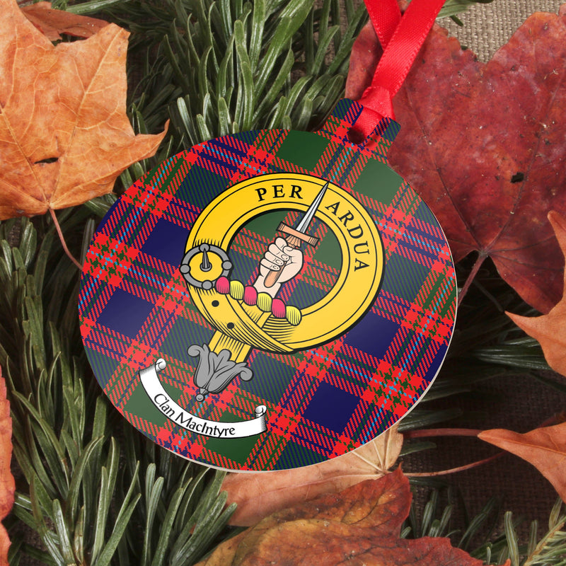 MacIntyre Clan Crest and Tartan Metal Christmas Ornament - 6 Styles Available