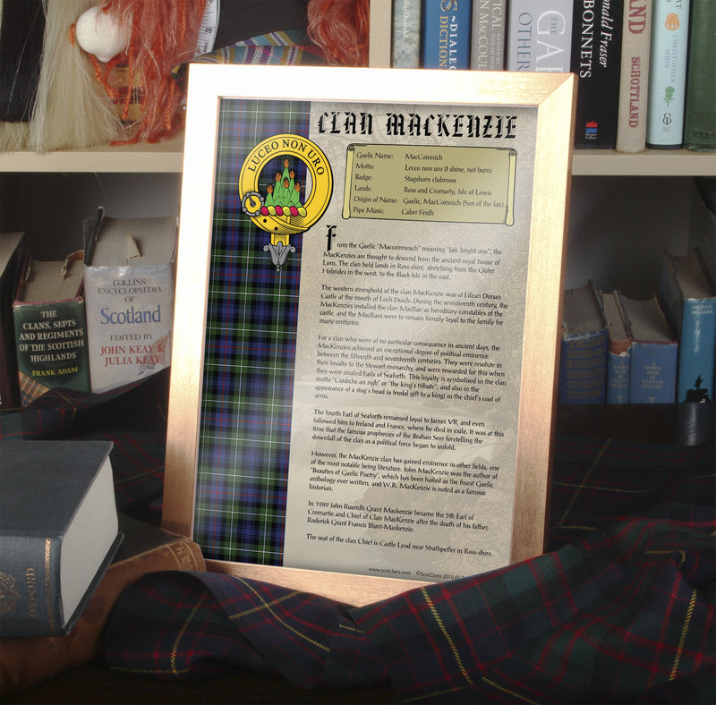 MacKenzie Clan History Print - Choose Framed or Unframed.