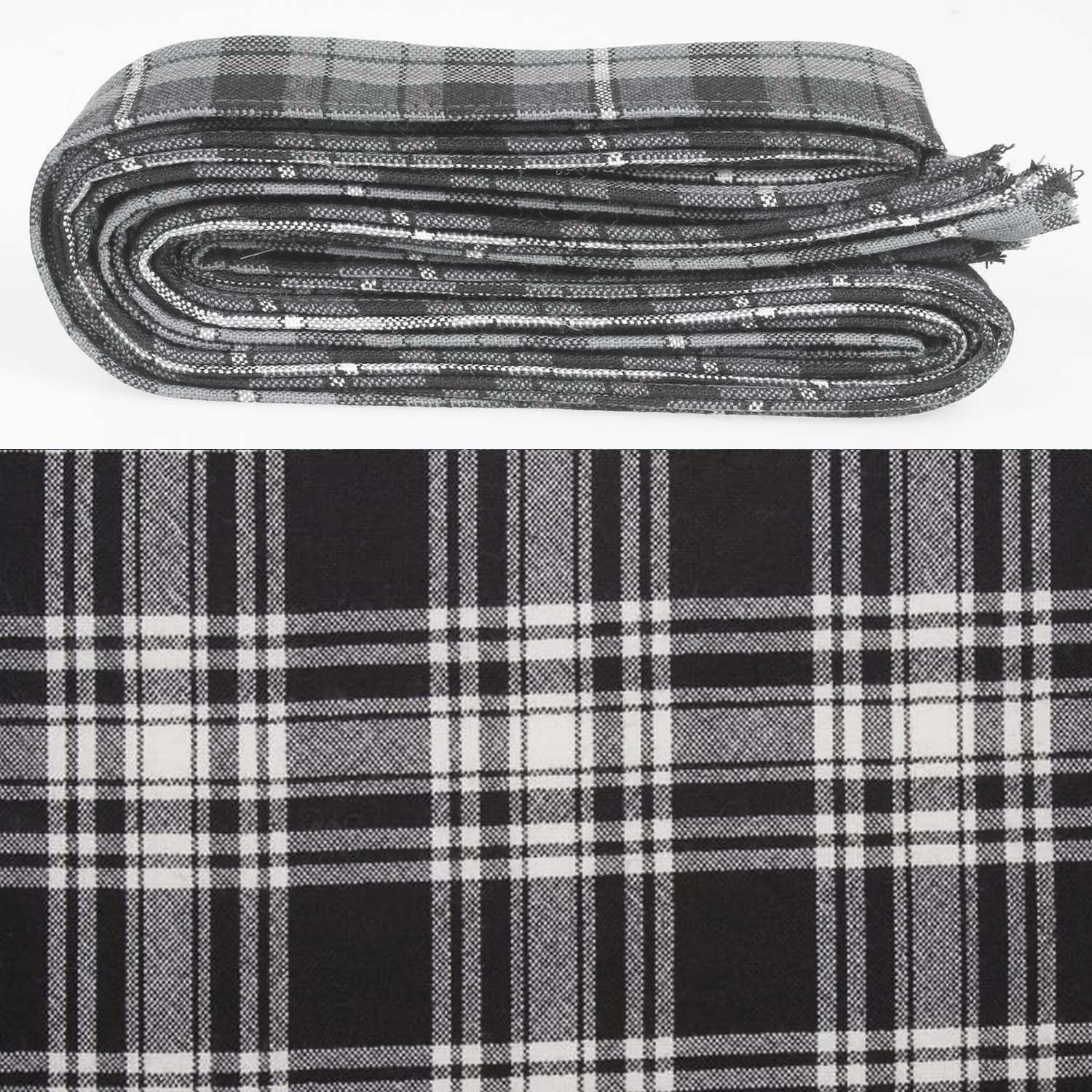 Wool Strip Ribbon in Menzies Black & White Tartan - 5 Strips, Choose Your Width