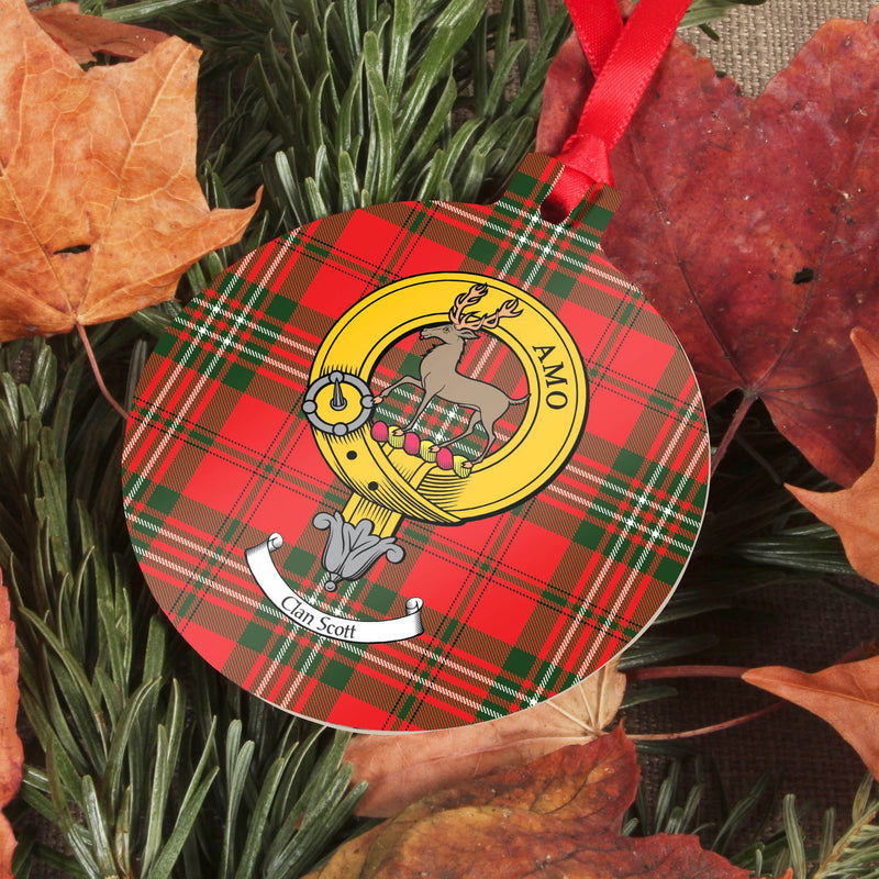 Scott Clan Crest and Tartan Metal Christmas Ornament - 6 Styles Available