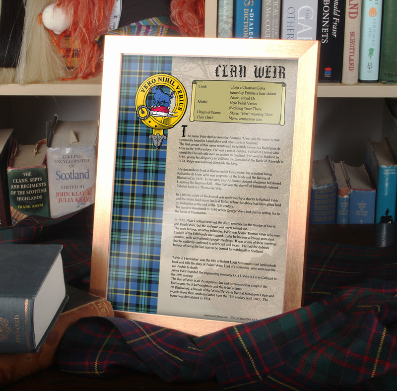 Weir Clan History Print - Choose Framed or Unframed