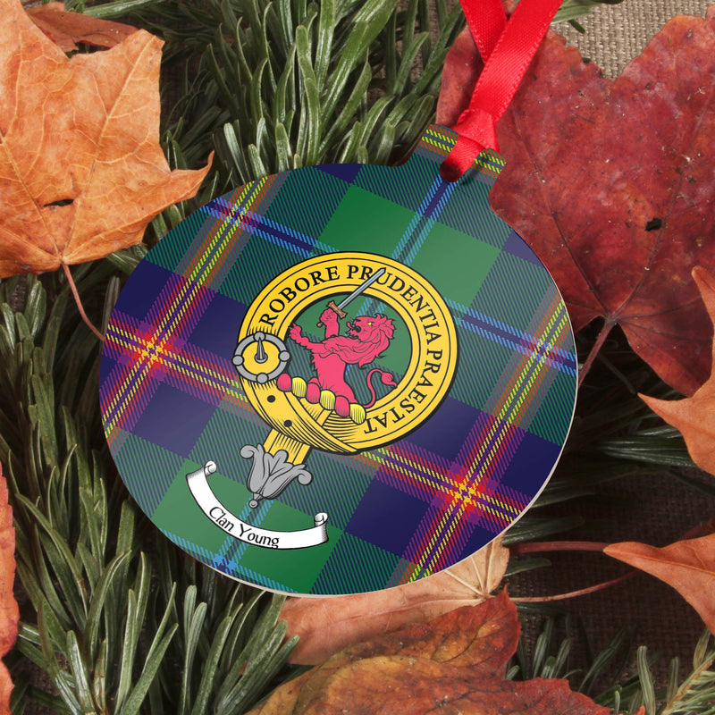 Young Clan Crest and Tartan Metal Christmas Ornament - 6 Styles Available
