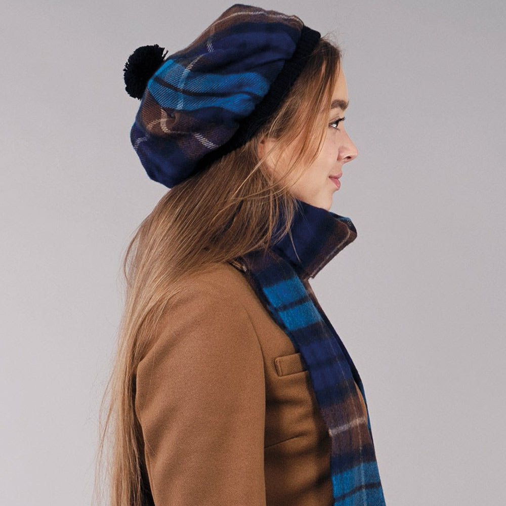 Luxury Unisex Brushed Wool Tam in Buchanan Blue Tartan