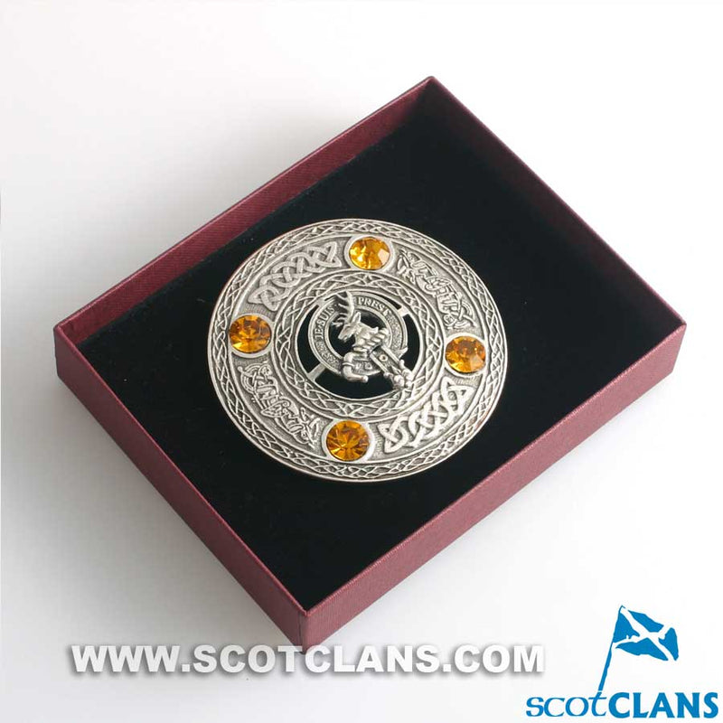 Fraser of Lovat Clan Crest Pewter Plaid Brooch