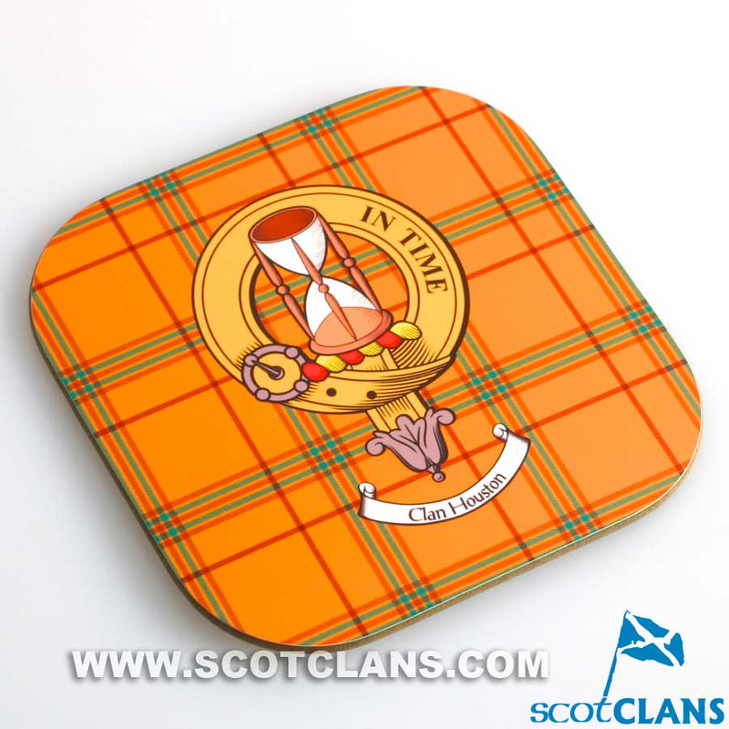 Houston Clan Crest and Tartan Wooden Coaster 4 Pack