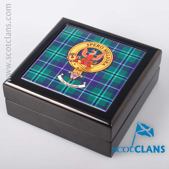 Sandilands Crest and Tartan Jewellery Box - Large Black Finish