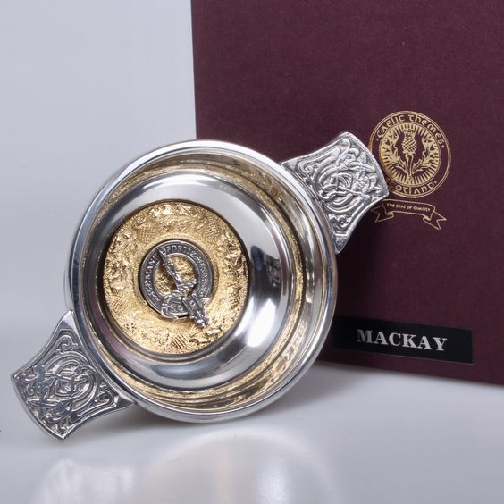 MacKay Clan Crest Quaich with Gold Trim