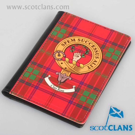 Passport Cover With Clan Ross Tartan And Crest
