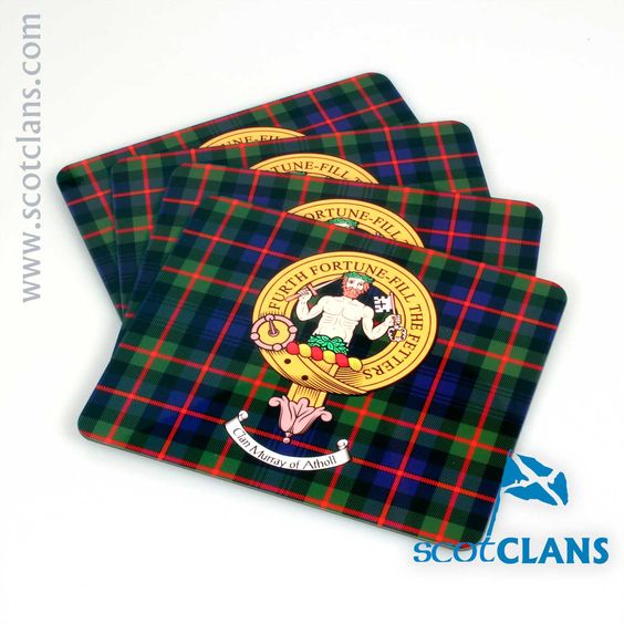 Murray of Atholl Clan Crest and Tartan Place Mats - Set of Four