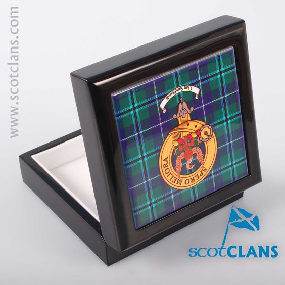 Sandilands Crest and Tartan Jewellery Box - Large Black Finish