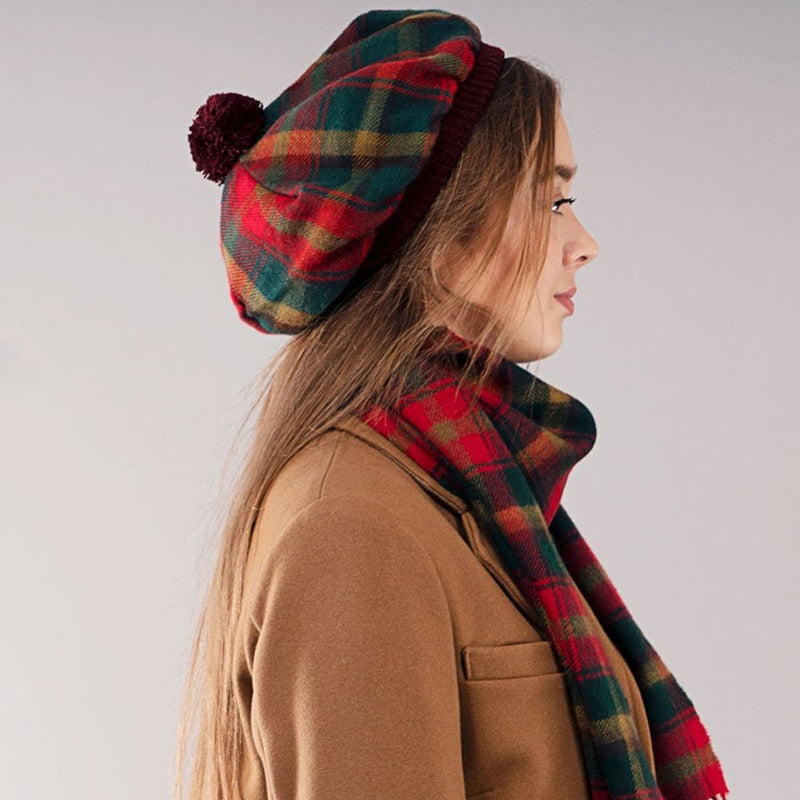 Luxury Unisex Brushed Wool Tam in Maple Leaf Tartan