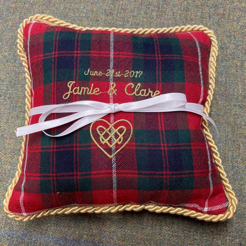 Tartan Ring Cushion with Custom Embroidery