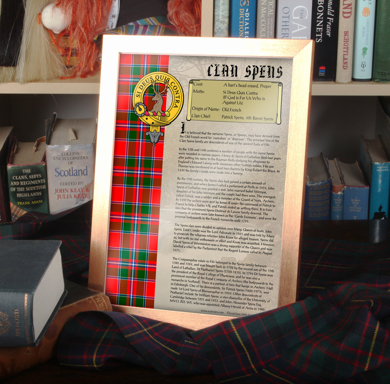 Spens Clan History Print - Choose Framed or Unframed