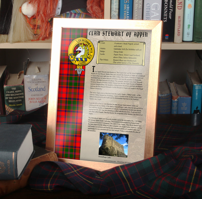 Stewart of Appin Clan History Print - Choose Framed or Unframed