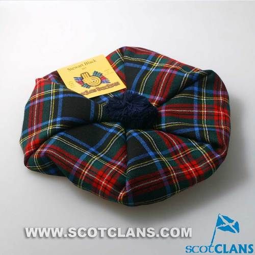 Unisex Wool Tam in Stewart Black Tartan