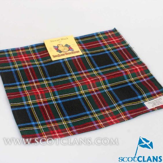 Wool Tartan Pocket Square in Stewart Black Tartan