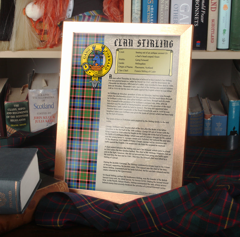 Stirling Clan History Print - Choose Framed or Unframed