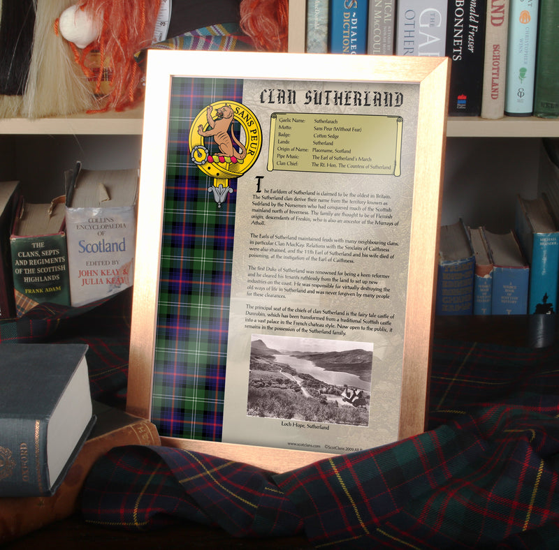 Sutherland Clan History Print - Choose Framed or Unframed