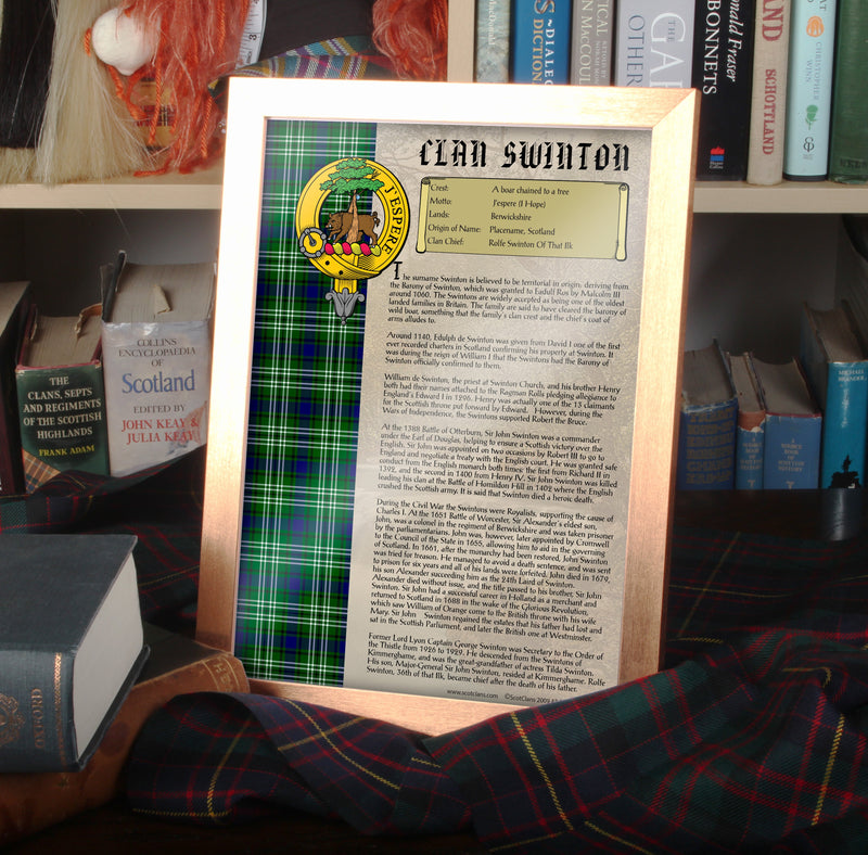 Swinton Clan History Print - Choose Framed or Unframed